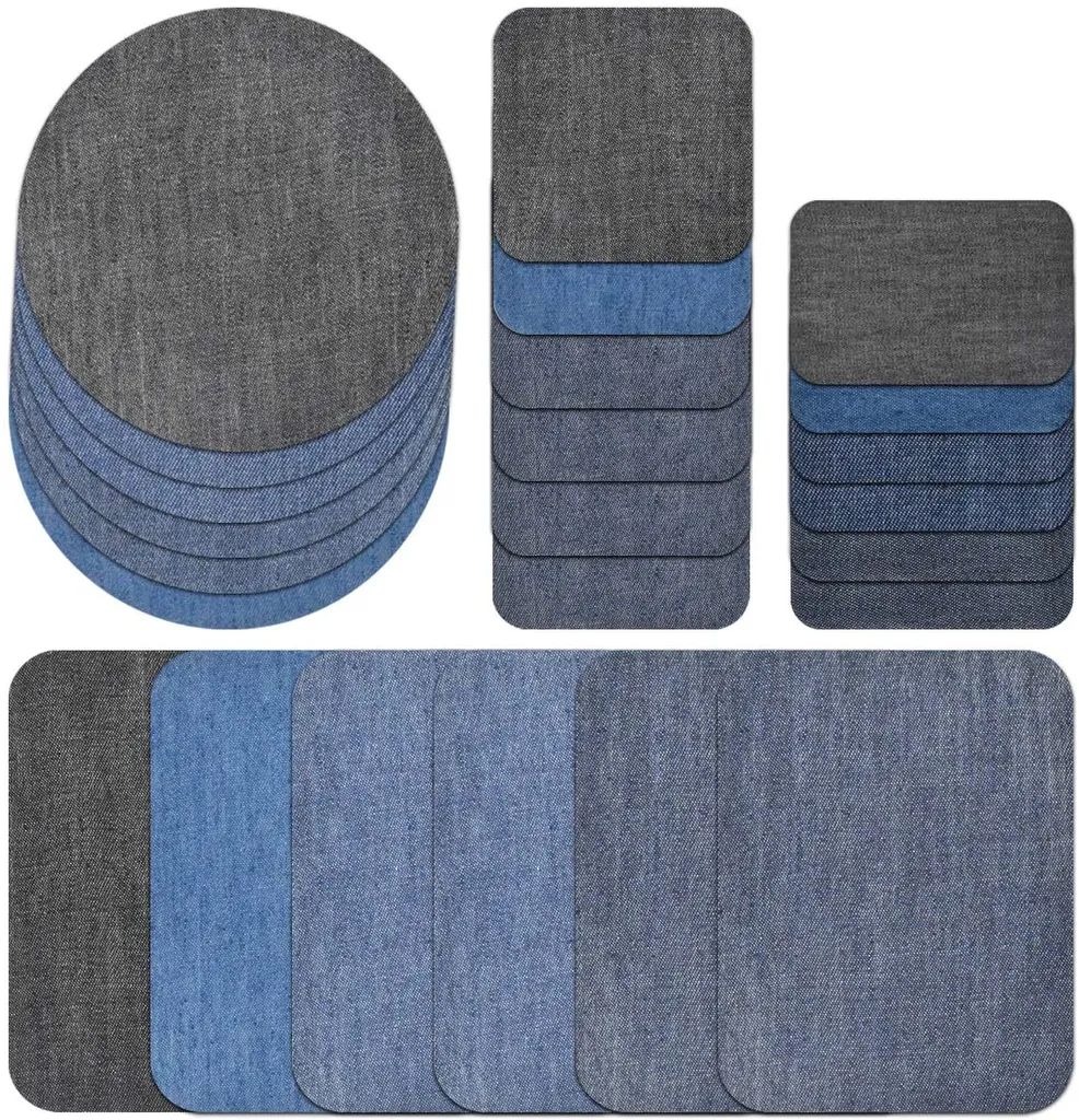 Patches zum Aufbügeln, Flicken zum Aufbügeln, Jeans Bügelflicken für Denimreparatur, Aufbügelflicken Baumwolle Flicken Bügelflicken Bügeleisen Denim Patches Jeans Reparatursatz Set (24PCS)